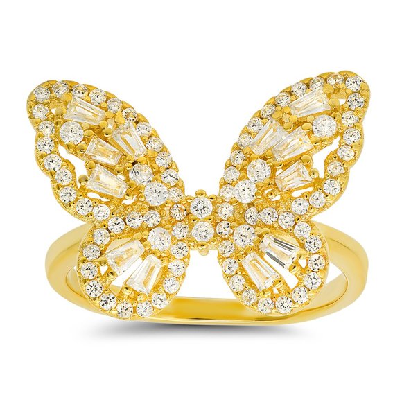 Gold/Silver Diamond Baguette Butterfly Ring - size 6-10 available! - Picture 1 of 8